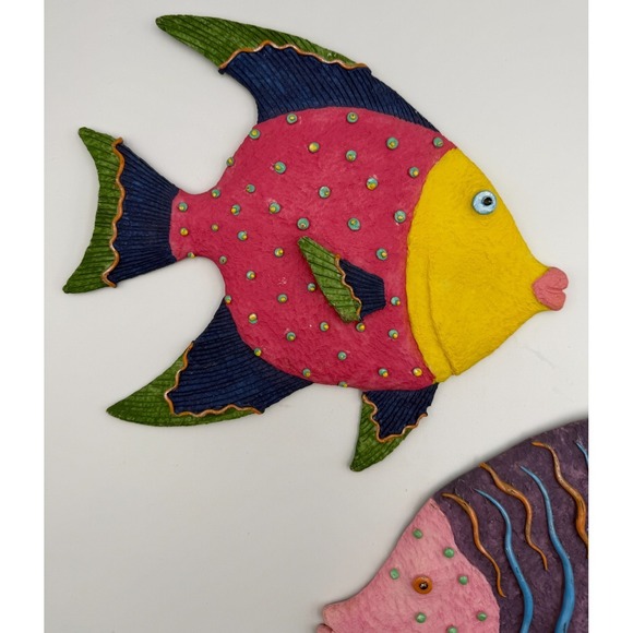 2 Pc Vtg Neon Resin Fish Wall Hangings Decor Fun Retro Tropical Ocean Beach - Picture 3 of 12